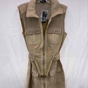 Vintage Bebe Tan Solid Sleeveless Dress with Belt Size Medium NWT